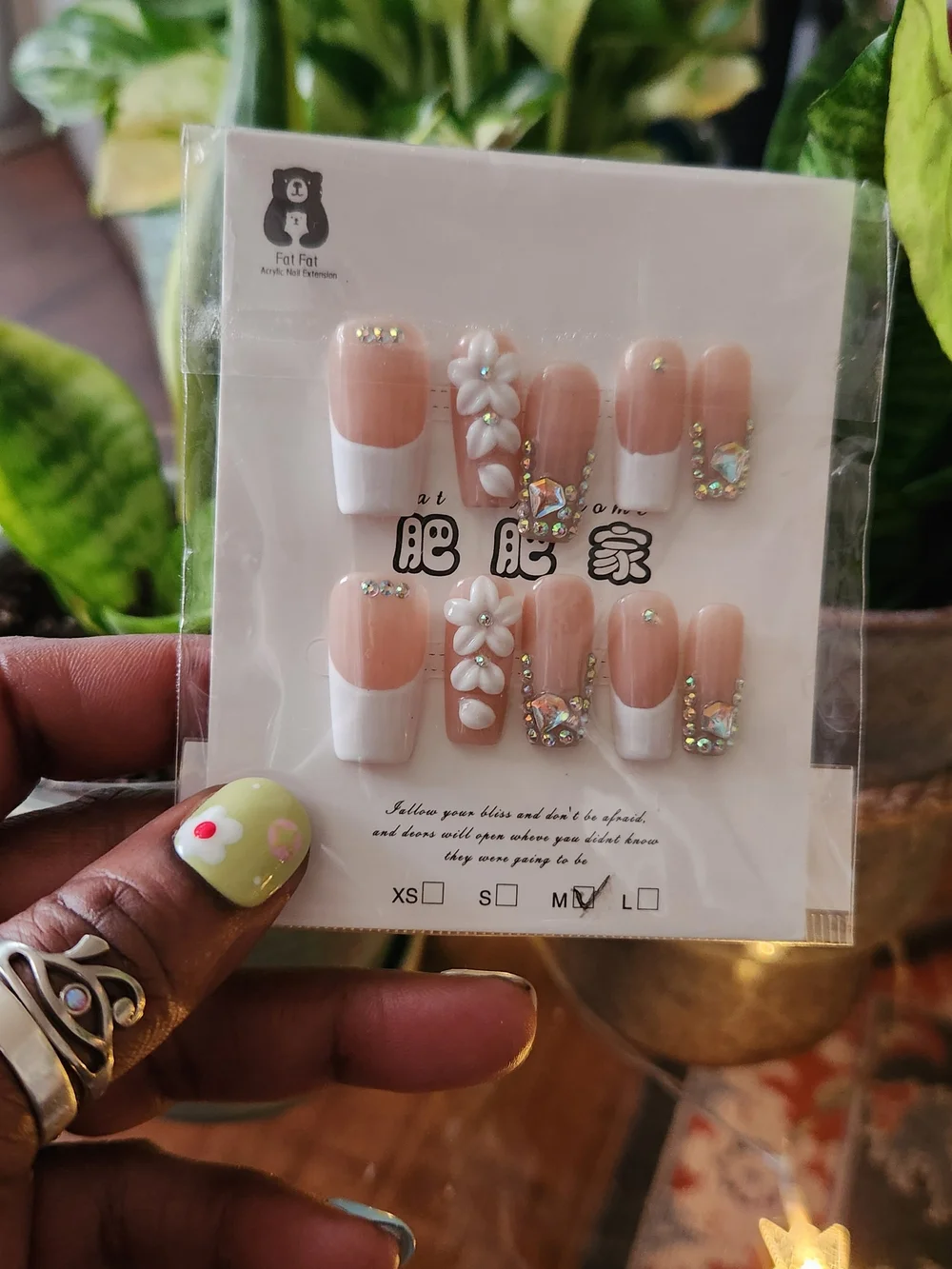 White  French Tip Floral Rhinestone Press-On Nail Set *NO PREP KIT